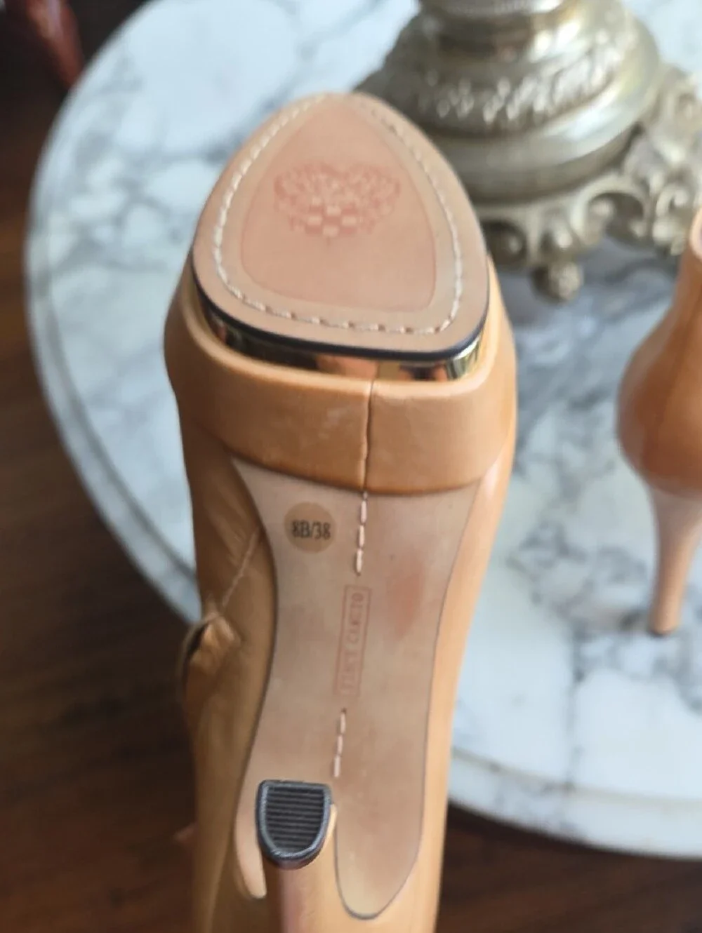 Vince Camuto Camel/Tan Leather High Heel Ankle Booties with Side Zip